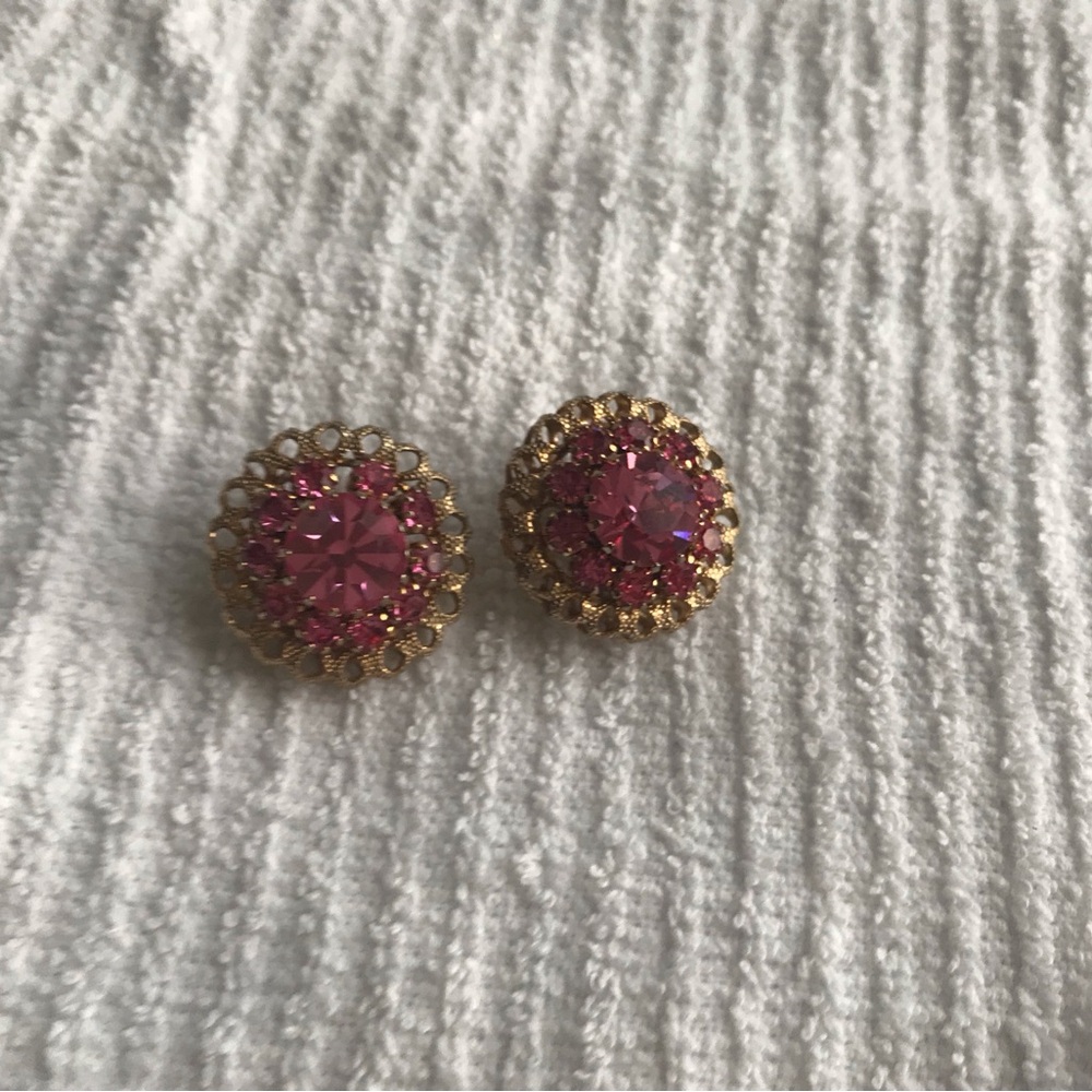 Elegant Gold and Pink Stud Earrings